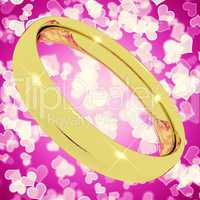 Gold Ring On Pink Heart Bokeh Background Representing Love Valen