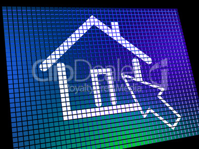 Home Symbol On Computer Monitor Showing Real Estate Or Rentals