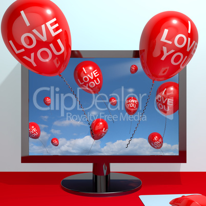 I Love You Balloons From Computer Screen Showing Love And Online