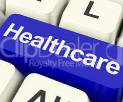 Healthcare Key In Blue Showing Online Health Care