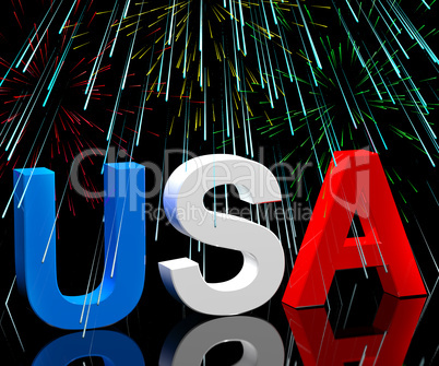 Usa Word And Fireworks As Symbol For America And Patriotism