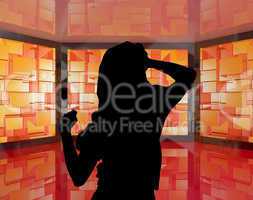 Fashionable Girl Dancing Silhouette With Monitors Showing Energe