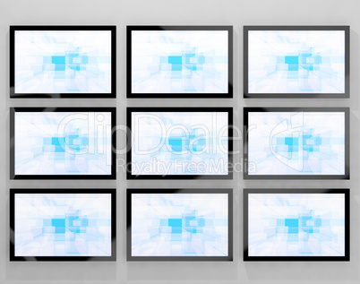 TV Monitors Wall Mounted Representing High Definition Television