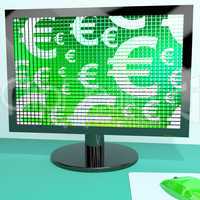 Euro Symbols On Computer Screen Showing Money And Investments