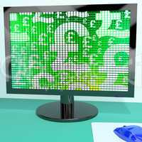 Pound Symbols On Computer Monitor Showing Money And Investment