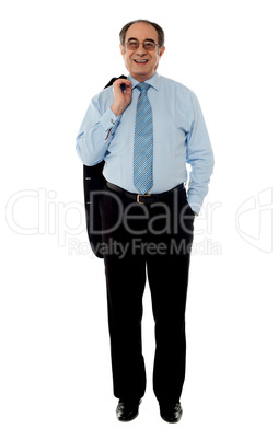 Business professional holding his coat