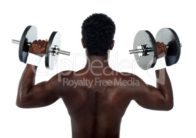 Rear view of a young male bodybuilder