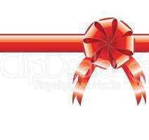 red realistic bow with a ribbon, greeting background