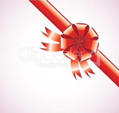 red realistic bow with a ribbon, greeting background