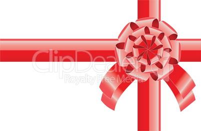 red realistic bow with a ribbon, greeting background