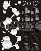 vector calendar 2012 with white pearls on black background