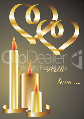 valentines background, greetings card with hearts and candles