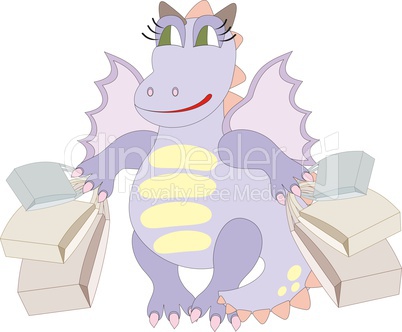 Cartoon dragon with bags - chinese symbol of 2012