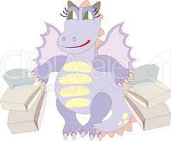 Cartoon dragon with bags - chinese symbol of 2012