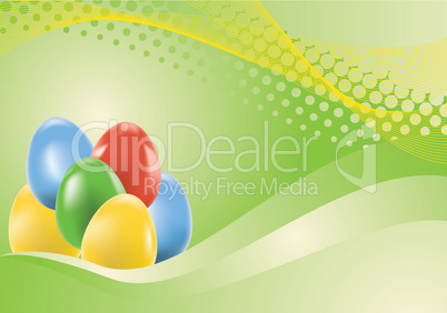 Colored easter eggs on green background