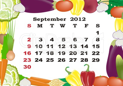 September - monthly calendar 2012 in colorful frame