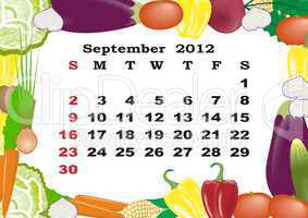 September - monthly calendar 2012 in colorful frame