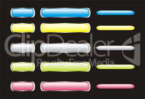 set of neon glossy buttons on black background