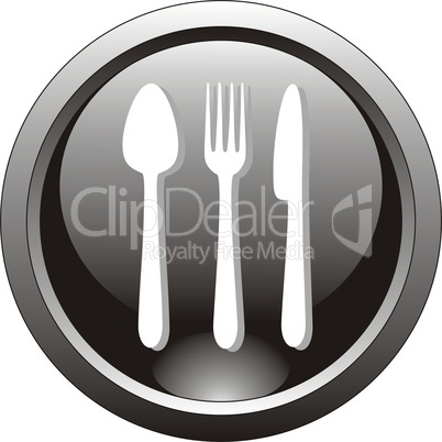 black  button  or icon for webdesign -  spoon, fork and knife