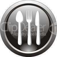 black  button  or icon for webdesign -  spoon, fork and knife