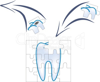 dental care of tooth piece with caries in puzzle concept