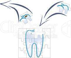 dental care of tooth piece with caries in puzzle concept