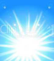 Vector sun on blue sky with lenses flare, eps10
