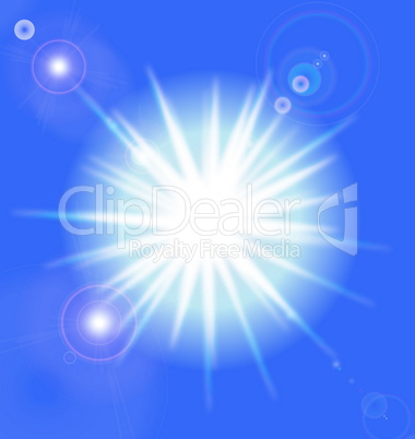 Vector sun on blue sky with lenses flare, eps10