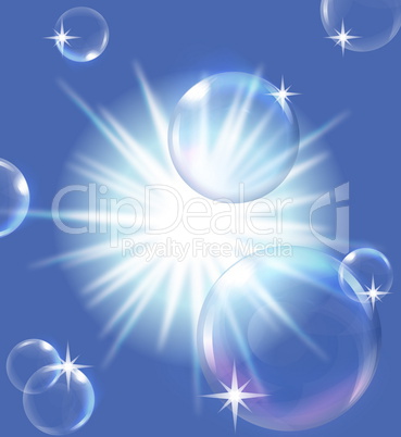 sun in blue sky with bubbles