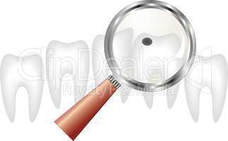 decayed tooth under  magnifying glass ,  dentistry
