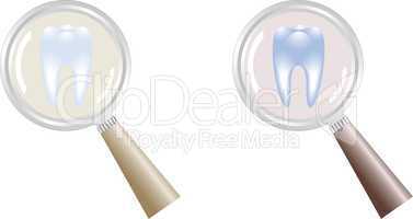 tooth under magnifying glass in focus of attention, dentistry