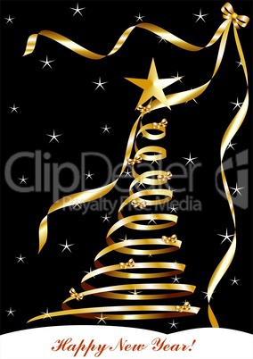 christmas and new year card  with gold tapes on a black background