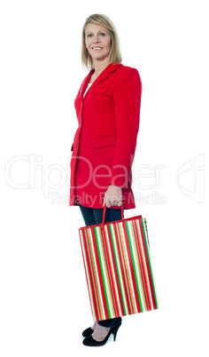Beautiful senior lady holding shopping bag