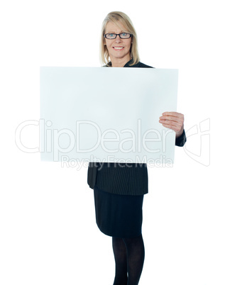 Corporate lady promoting blank placard