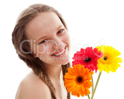 Happy girl with orange flower