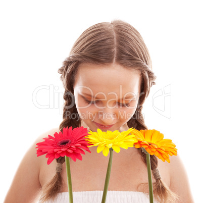 Happy girl with orange flower