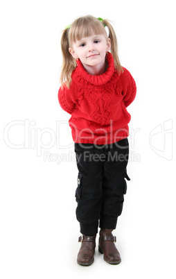 girl in red cardigan