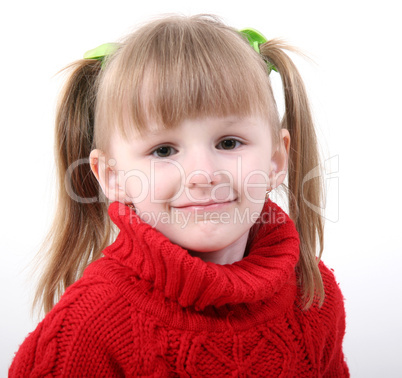 girl in red cardigan