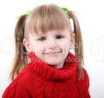 girl in red cardigan