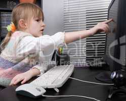 little girl and computer