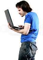 isolated man work with laptop