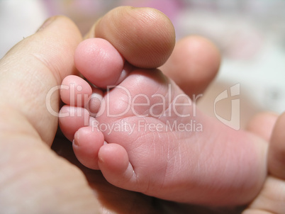 newborn baby foot in parents hand