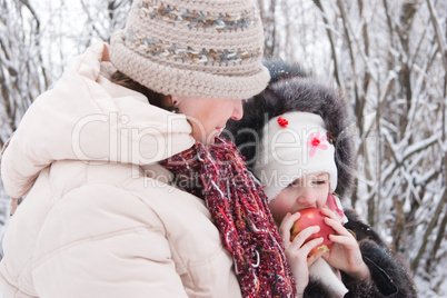 mother and daughter in winter