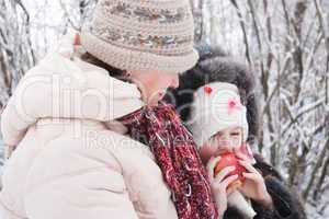 mother and daughter in winter