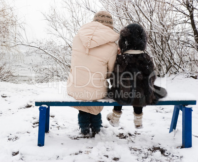 mother and daughter in winter