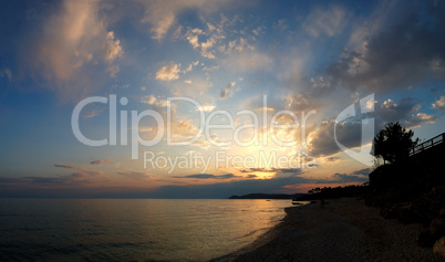 Sunset at beach of the luxury hotel, Thassos island, Greece