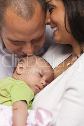 Mixed Race Young Family with Newborn Baby