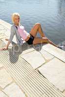Sport woman summer relax water pier