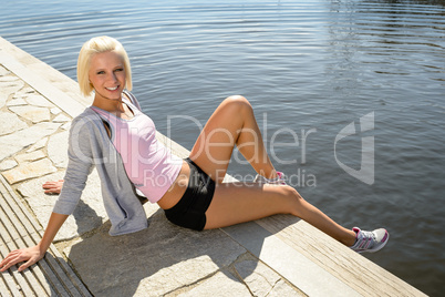 Sport woman summer relax water pier