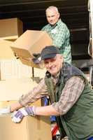 Delivery service mover man cardboard box